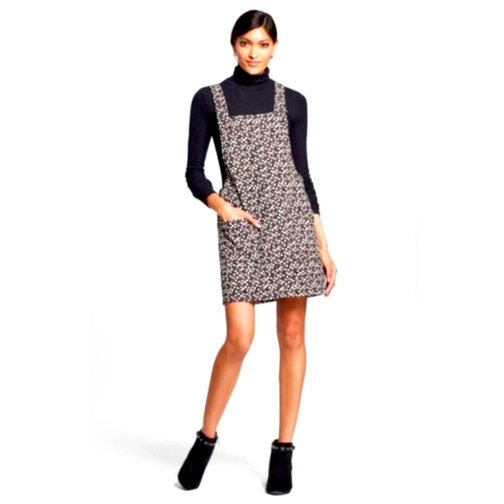 NWT Xhilaration overall dress, black and white, size L, ditsy floral pattern